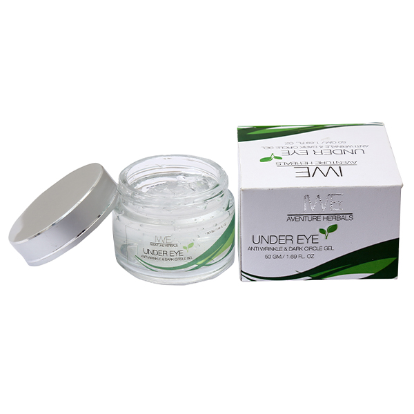 Aventure Herbals Under Eye Anti Wrinkle & Dark Circle gel Box with cream on the side and with lid